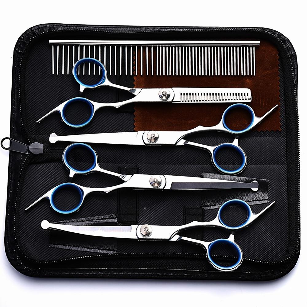 7-in-1 Professional Stainless Steel Dog Grooming Scissors With Safety Round Tip, Titanium Coated Heavy Duty Dog & Cat Grooming Scissors Set With Straight & Thinning & Curved Scissors & Comb, Pet Grooming Scissors Kit For Dogs, Cats & Other Animal