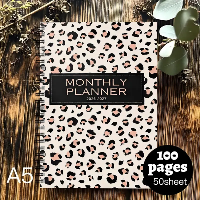 2026-2027 A5 Leopard Monthly Planner | Spiral 100-Page Schedule Notebook, an excellent gift for family and friends, a diary, a stationary item, a gift for women, a Valentine's Day gift, for recording life, Spiral Bound Planner
