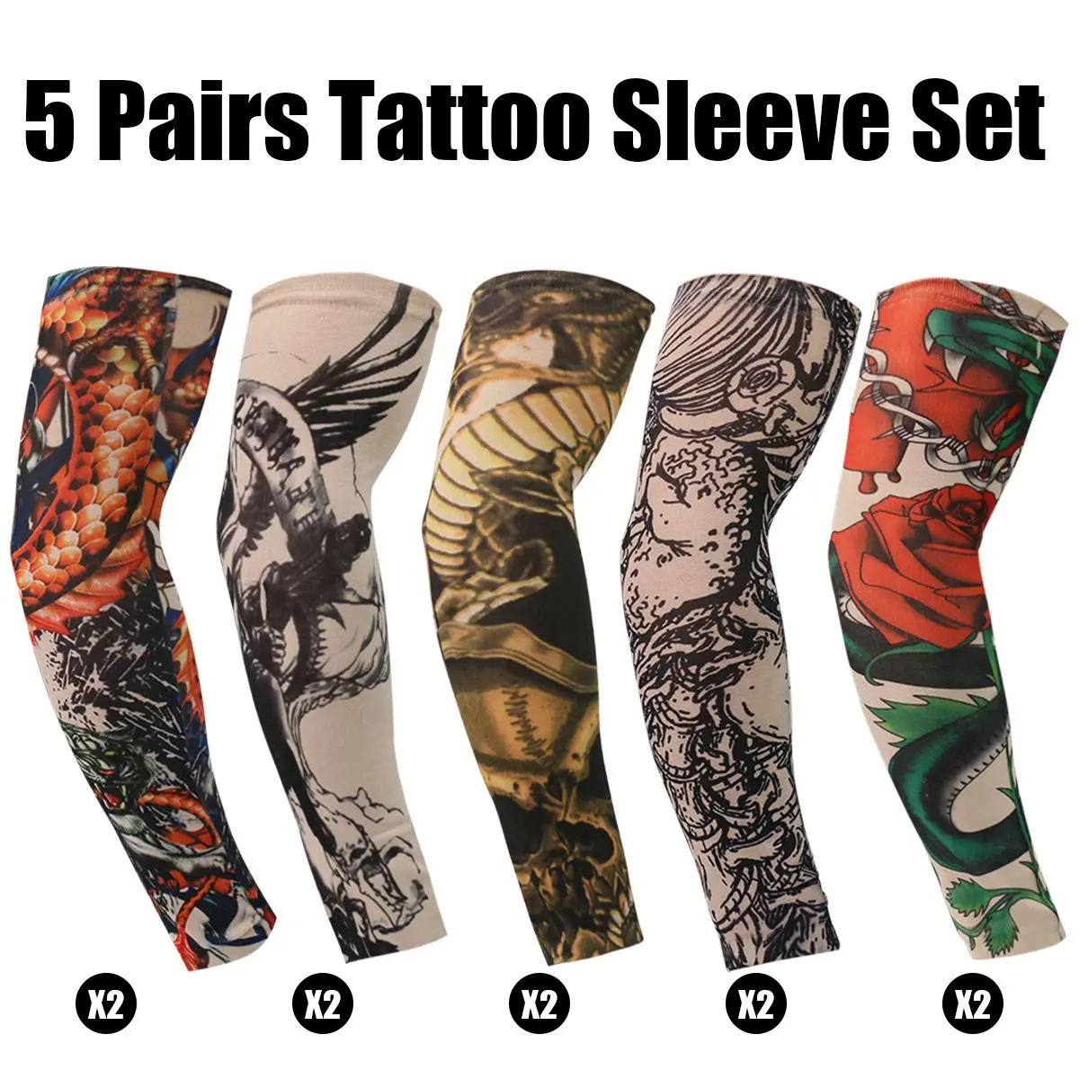 5-Pairs Nylon Cooling Temporary Tattoo Sports Arm Sleeves for Men & Women, UV Sun Protection, Anti-Slip, for Running, Outdoor Activities, Sports Sleeve Summerwins basketball gear compression