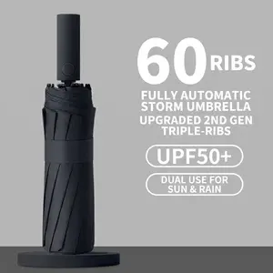 60 Ribs Reinforced Umbrella, Large Size Thickened Fabric, Foldable Dual Use Sunshade Rain Umbrella, Anti-UV Business Travel Rainproof Umbrella