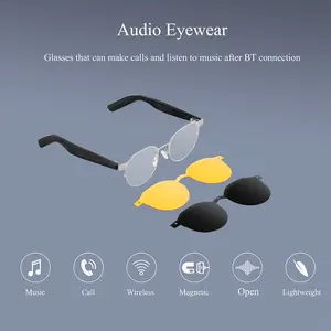 Wireless Bluetooth Audio Glasses | Magnetic Replaceable Lenses (Polarized Black + Yellow Night Vision) | Open-Ear Headphones for Calls, Music, Driving, Gaming