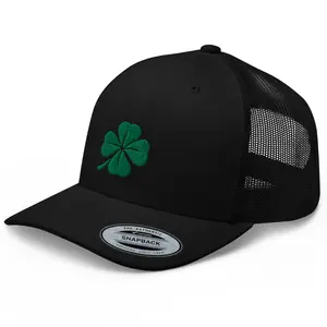 RIVEMUG Green Clover Curved Bill Trucker Hat Mid Crown Adjustable Four Leaf Lucky Cap