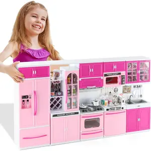 64 PCS Pink Kitchen Toys with Lights Sounds Mini Kitchen House Furniture Sets for Kids Ages 4-8 Doll Playset Toys for Toddlers 3-5 Birthday Gifts for 3-8 Year Old Girls