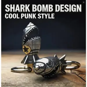Shark Bomb Keychain Steampunk Vintage Metal Key Ring Unique Gothic Punk Alloy Shark Mouth Bomb Keychain for Men Cool EDC Collectible Novelty Gift，Father's Day Gift