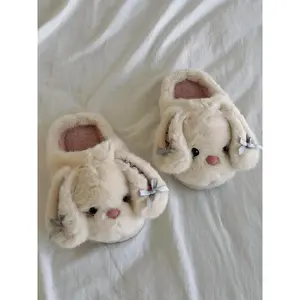 Healing-style Bunny Ear Slippers Winter Thickened Warm Women's Home Shoes Cute Bunny Ear Cotton Slippers Winter Warmth Household Non-Slip Slip-On Plush Cute Girl Home Shoes