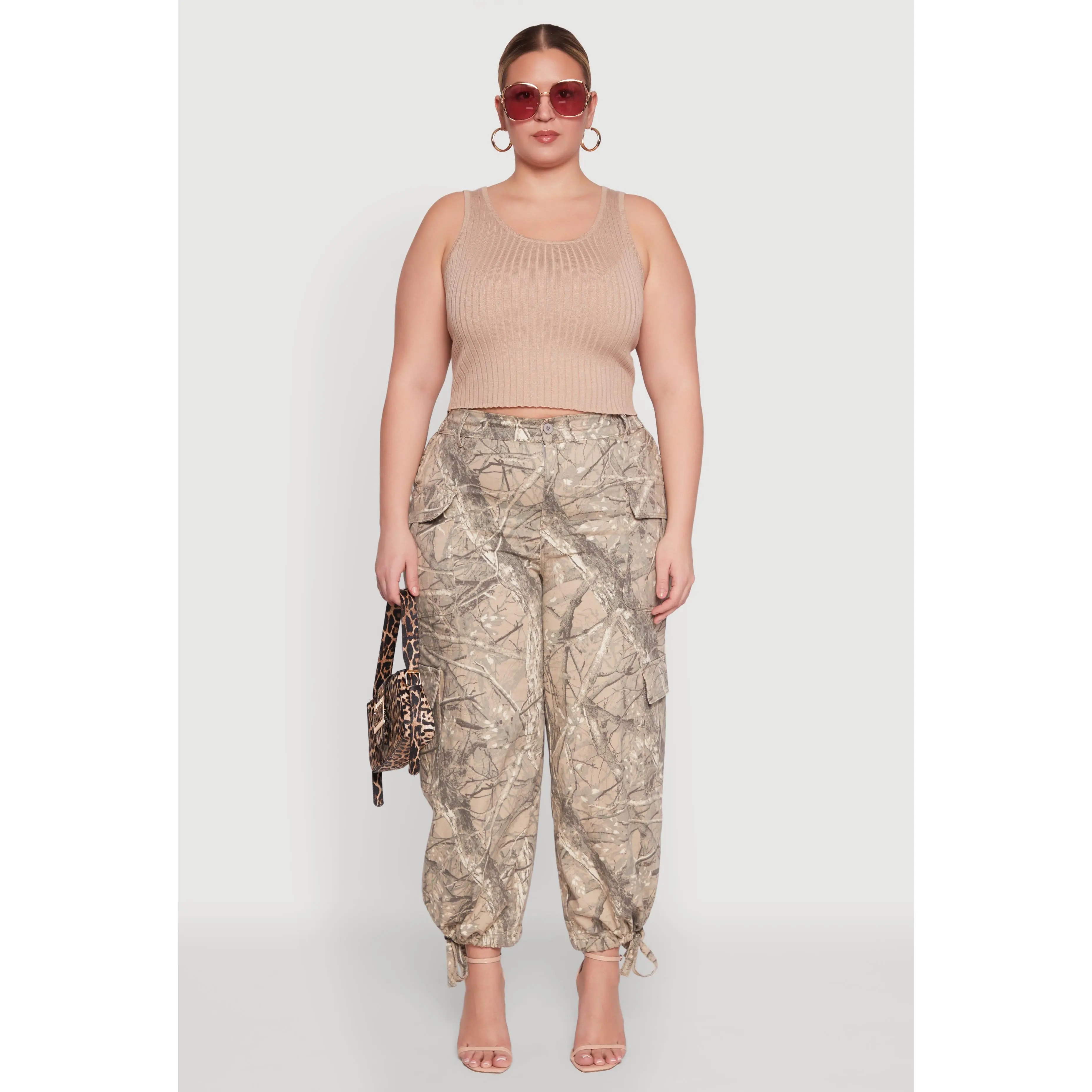 Plus Size Almost Famous High Waisted Tapered Cargo Joggers