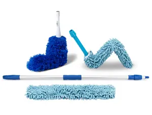 Extendable Microfiber Cleaning Duster Kit | Reusable Feather & Chenille Dusters | 6ft Adjustable Handle for Ceilings, Fans, Baseboards, Cobwebs