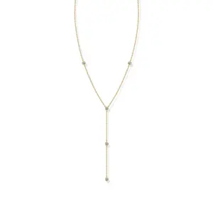 14K Gold Plated Women's Lariat Cubic Zirconia Station Necklace for Women