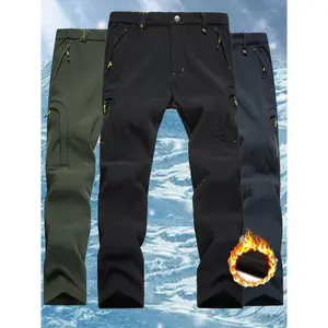 Men’s winter fleece-lined straight-leg pants—windproof, waterproof, warm outdoor long pants with a waist belt; softshell pants for hiking, camping, climbing, and skiing
