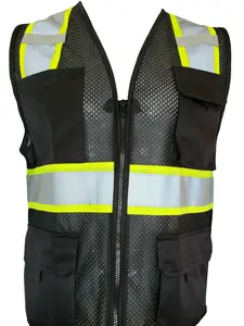 High Visibility Reflective  Black Vest / Two Tone Safety vest with Mesh Fabric