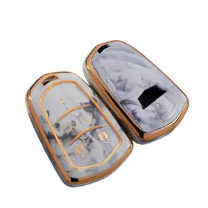 Cadillac Key Fob Cover with Keychain Key Case Key Shell 360 Degree Full Protection Compatible with Cadillac Escalade CTS SRX XT5 ATS STS CT6 5-Buttons