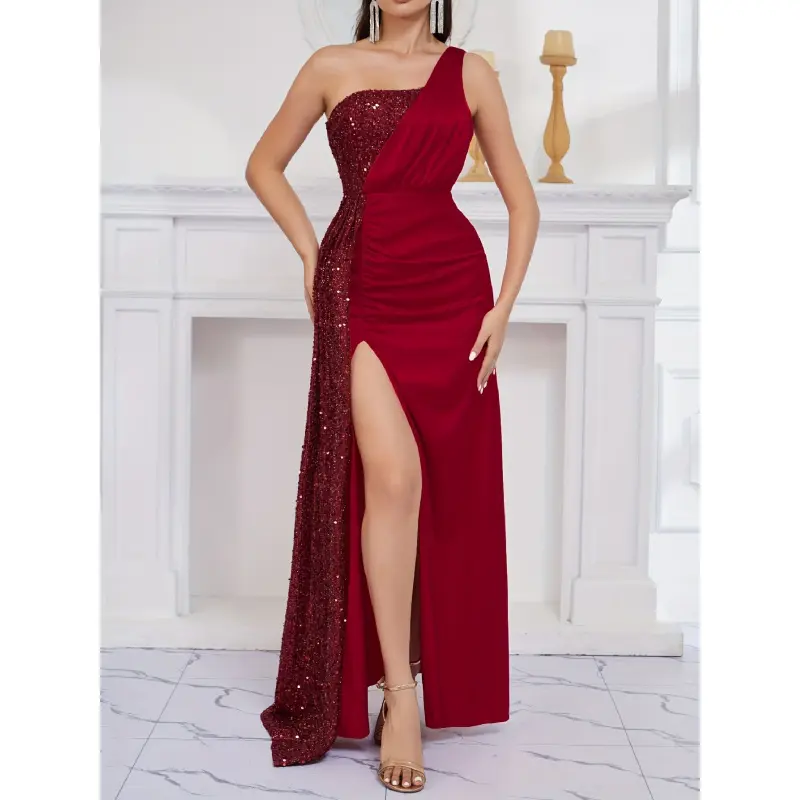strapless open back dress Navy Blush Floral Print Chiffon Gown With One Shoulder Neckline