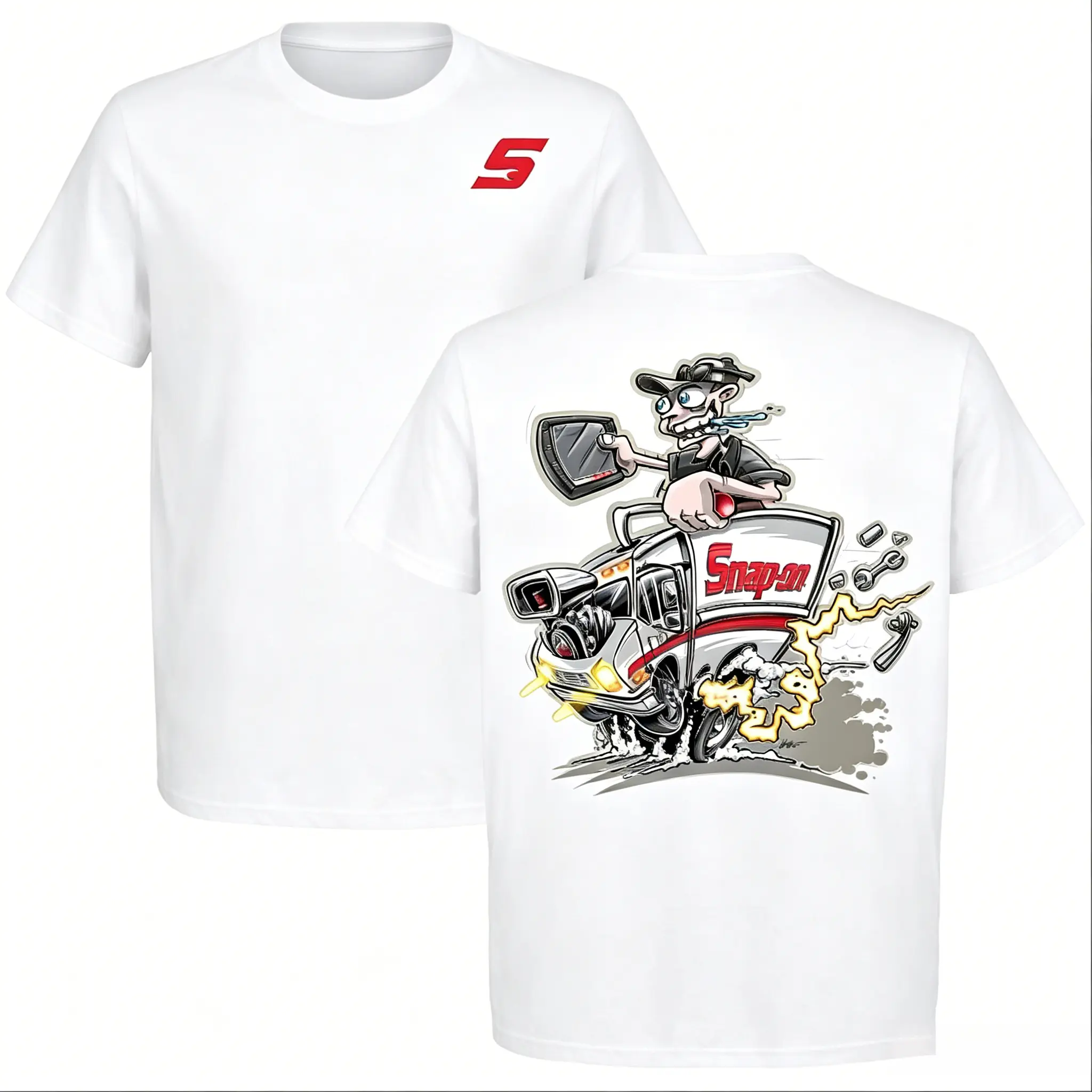 Men's  Cotton Retro Hot Rod Mechanic Snap-On T-Shirt, Unisex Menswear Apparel, Round Neck Short-Sleeve Casual Top, Gift for Truck & Car Lovers