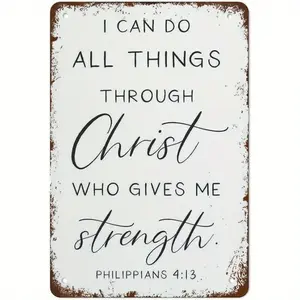 1pc Metal I Can Do All Things Through Christ Who Gives Me Strength Iron Decorative Painting Ideal for Kitchen, Dining Room, Bar, Cafe, Garage Decor, Metal Signs Wall Decor Home Decorators