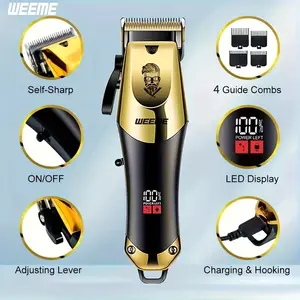 WEEME Professional Men's Digital Display Electric Hair Clipper, USB Rechargeable, 4 Guide Combs, For Salon & Home Use, Haircut, Rechargeable Lithium Battery, Ideal Gift For Men, Digital Hair Clippers