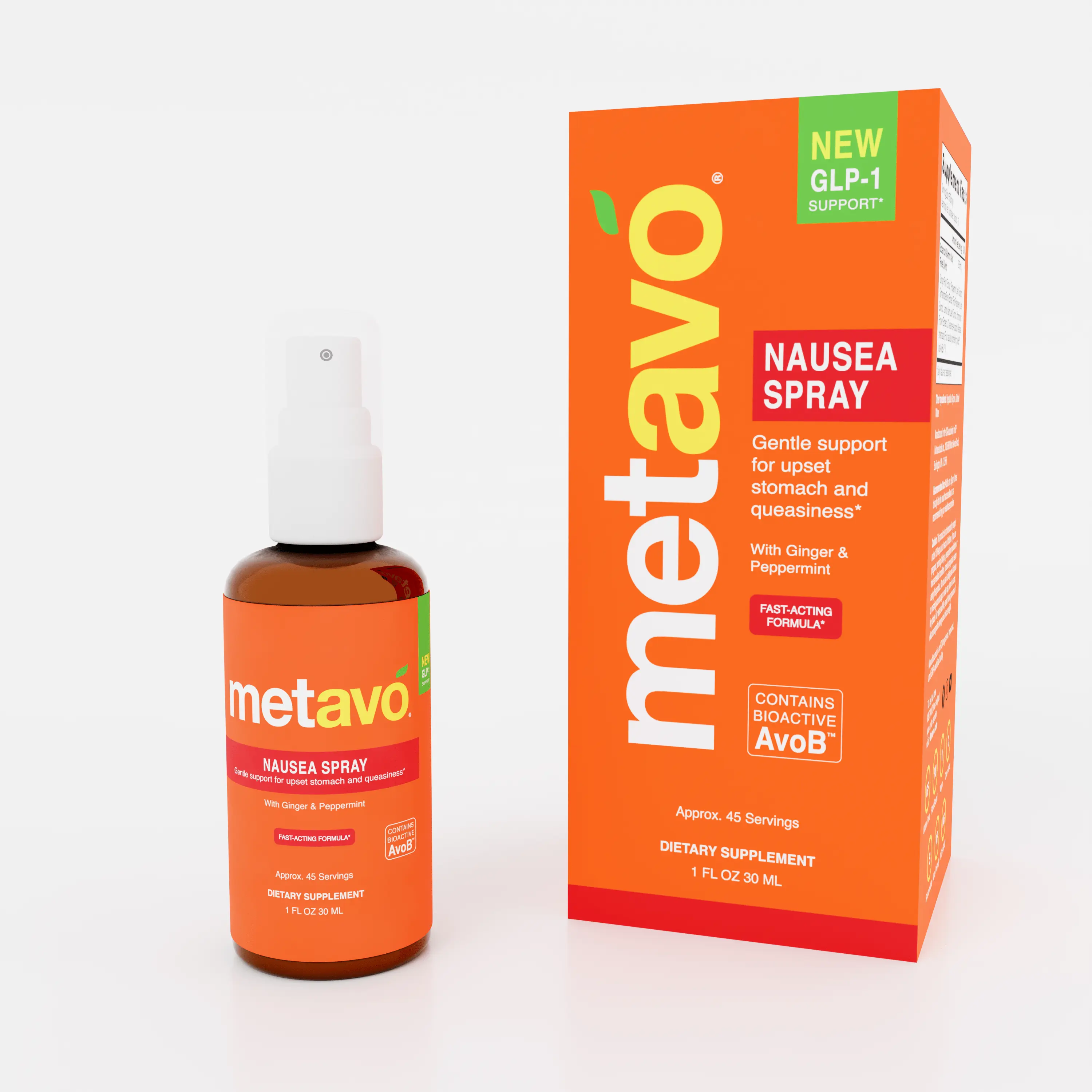 Metavo Nausea Spray with Ginger & Peppermint - Fast-Acting Natural Relief for Upset Stomach & Queasiness