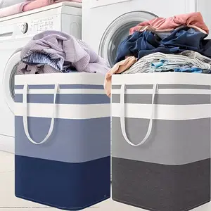 Large-Capacity Foldable Laundry Basket with Extended Durable Handles, Stylish Striped Storage Bag, Ideal for Home Bathrooms, Dormitories, Home Supplies Laundry Tools & Accessories