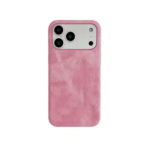 Pink Denim Fabric Phone Case, Compatible with Phone 17/16/15 Pro Max, Soft Textured Anti-Slip Shockproof Protective Cover, Retro Cloth Phone Case for Women, Suitable for outdoor activitie & women