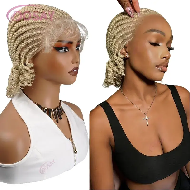 DOSAY 613 Honey Blonde Short Bob Cornrow Braided Wigs Synthetic Full Lace Braided Wig Knotless Handmade Braids Wig for Black Women Cosplay