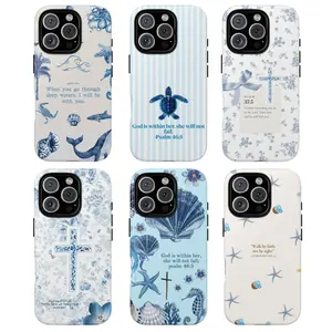 Christian Bible Verse Phone Case, Inspirational Faith & Ocean Design, gift for him for her, blue tone bible verse iPhone 17 AIR 16 Promax 15 pro max case 14, iphone 13 cases Protective Black Cover for Both Men And Women Gift.
