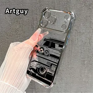 Car Silhouette Pattern Phone Case Suitable for iPhone 17 Pro Max 16 15 Plus Air 14 13 12 11 E Four Corner Air Cushion Anti Drop Transparent Full Coverage Cover