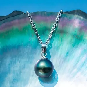 9-12MM Pure AAA+Tahitian Black Pearl Necklace, Hand Selected Tahitian Natural Black Pearls Of AAA Quality, 50cm Adjustable Chain