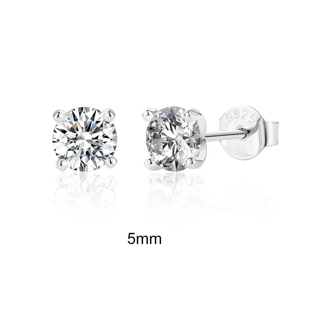 Women's 925 Sterling Silver Stud Earrings Set (4mm-8mm, Flat Back) - Hypoallergenic, Shining, Metallic, Imitation Diamond, Crystal, Minimalist Everyday Fine Fashion Jewelry, Shining Earrings, Metallic Stud Earrings