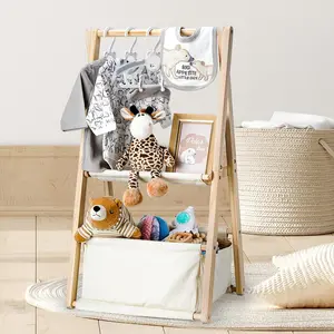 Wooden Baby Shower Crate Closet, Double-Layered Baby Basket for Nursery, Baby Storage Crate with Hangers, Newborn Baby Clothing Rack for Baby Shower Gifts, Pregnancy Gifts for New Mom Parents