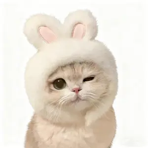 Easter Pet Costume Set, Bunny Ears Cat Hat, Warm Comfortable Knitted Fabric, Polyester Fiber Hoodie, Role Play Photography, Halloween