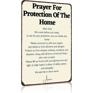 Christian Gifts Prayer for Protection of The Home Religious Tin sign for Home Church Prayer Room Office Chapel Decor 8x12 Inch