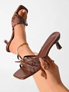 Women's Summer Lace Bow Kitten Heel Sandals, Square Toe Mesh Slip on Mules, Elegant Vintage Hollow Out Dress Pumps, Comfortable Mid Heel Slides