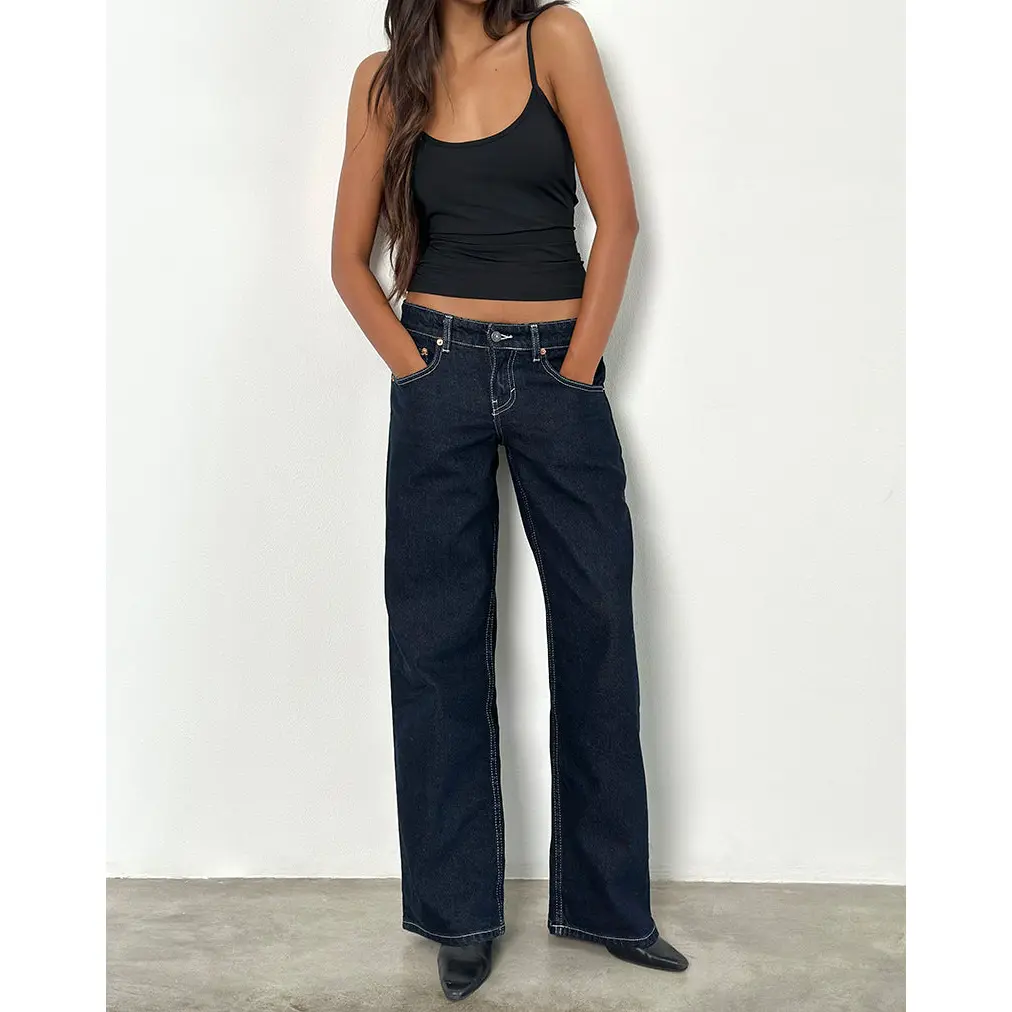 MOTEL Low Rise Parallel Jeans in Indigo with Contrast Stitch