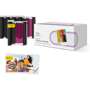 N200 Pro Portable Photo Printer Photo Paper 50 Sheets & 5 Cartridges, Picture Printer Sticker Paper Adhesive, , Smudge Proof, Photo Paper Only for DMP130 for Scrapbook
