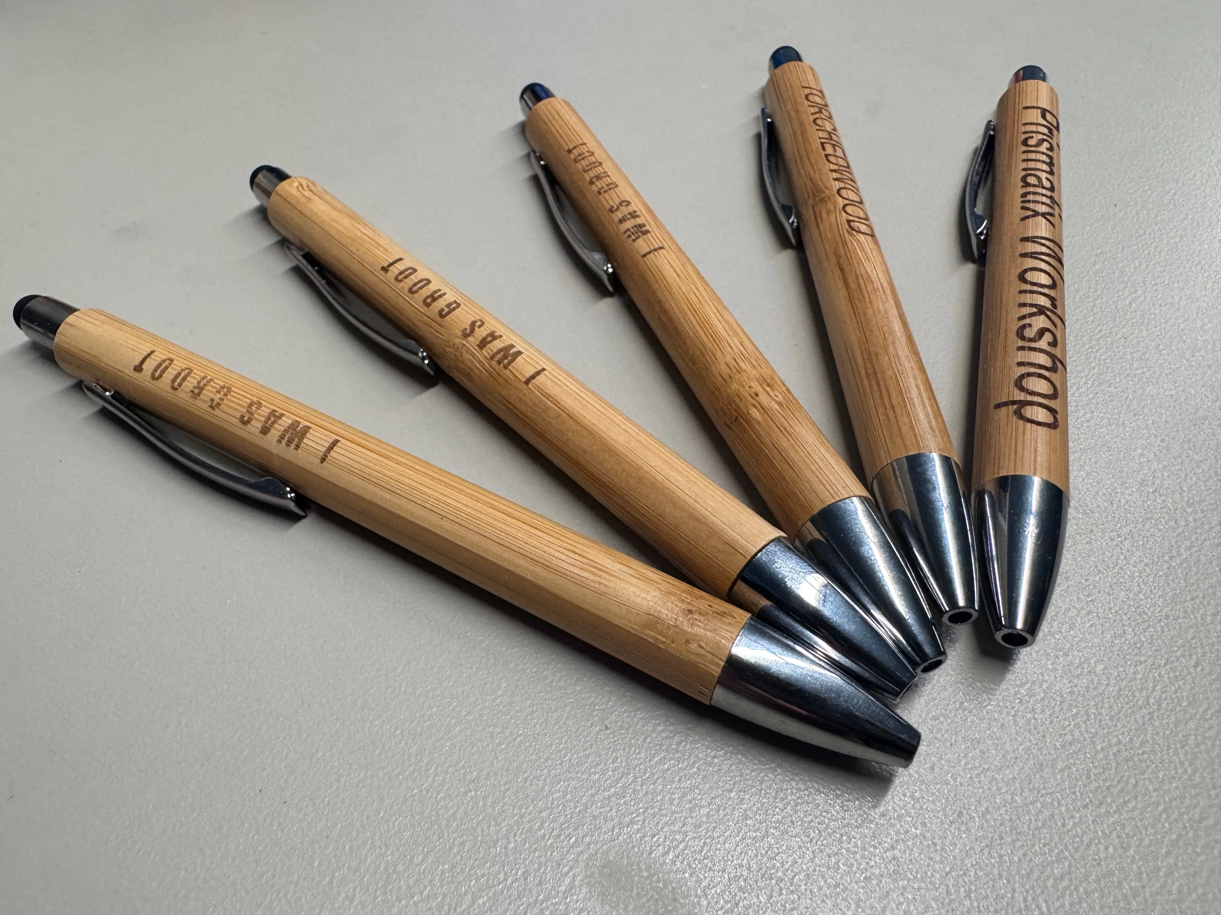 Personalized Laser Engraved Bamboo Ink Pens Set of 5 - Eco-Friendly Office Stationery with Black Ink, Engraved Pens & Refills for Graduations, Corporate Gifts