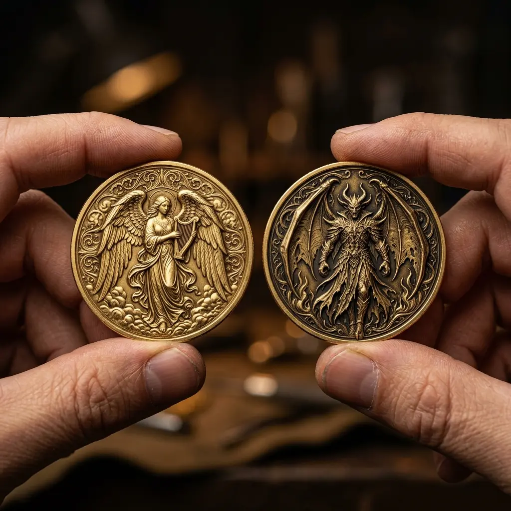 Double-Sided Angel vs Devil Challenge Coin, Heaven vs Hell 3D Engraved Metal Coin, Guardian Angel & Demon Collectible, Good vs Evil Commemorative Keepsake Gift