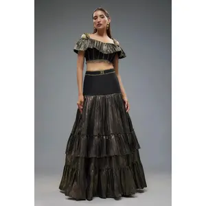 Black and gold blouse with lehenga
