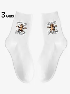 3 Pairs Unisex Monkey Print Socks with “Not My Problem” Letter Design Fun Print Black Mid-Calf Socks, White Mid-Calf Socks Mid-Calf Socks for Fall/Winter Season All-Season Style