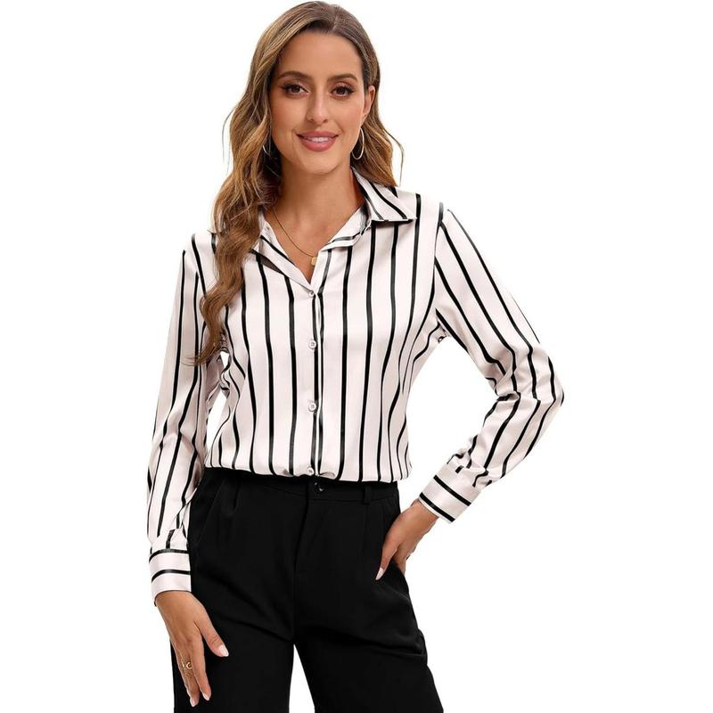 Soft Breathable Stretch Satin Silk Button Down Shirts for Women Long Sleeve Leopard Blouses Work Dress Tops All Seasons Luxurious Fabric Classic Design Versatile Style Options Durable Easy Care Perfect Gift Elegant Elegant Casual Womenswear