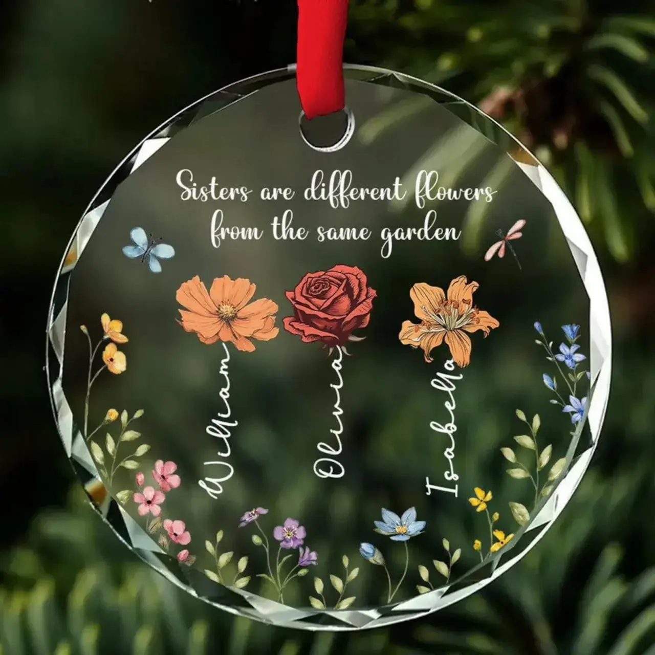 Sisters Are Different Flowers From The Same Garden, Personalized Ceramic, Glass, Acrylic Ornament, Christmas Gift For Sisters, Besties
