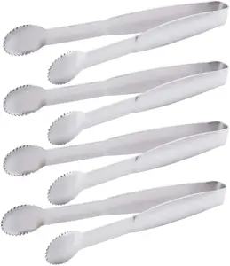 Mini Appetizers Tongs Serving Tongs 5-3/4 Inch Small Sugar Cube Ice Tongs Set of 4 Food-Grade Stainless Steel Serrated Edge Design Multi-Purpose Usages Utensils Coffee