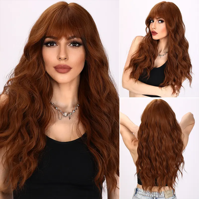 SMILCO/long hair full head set natural reddish brown big wave long curly wig [SM5065]