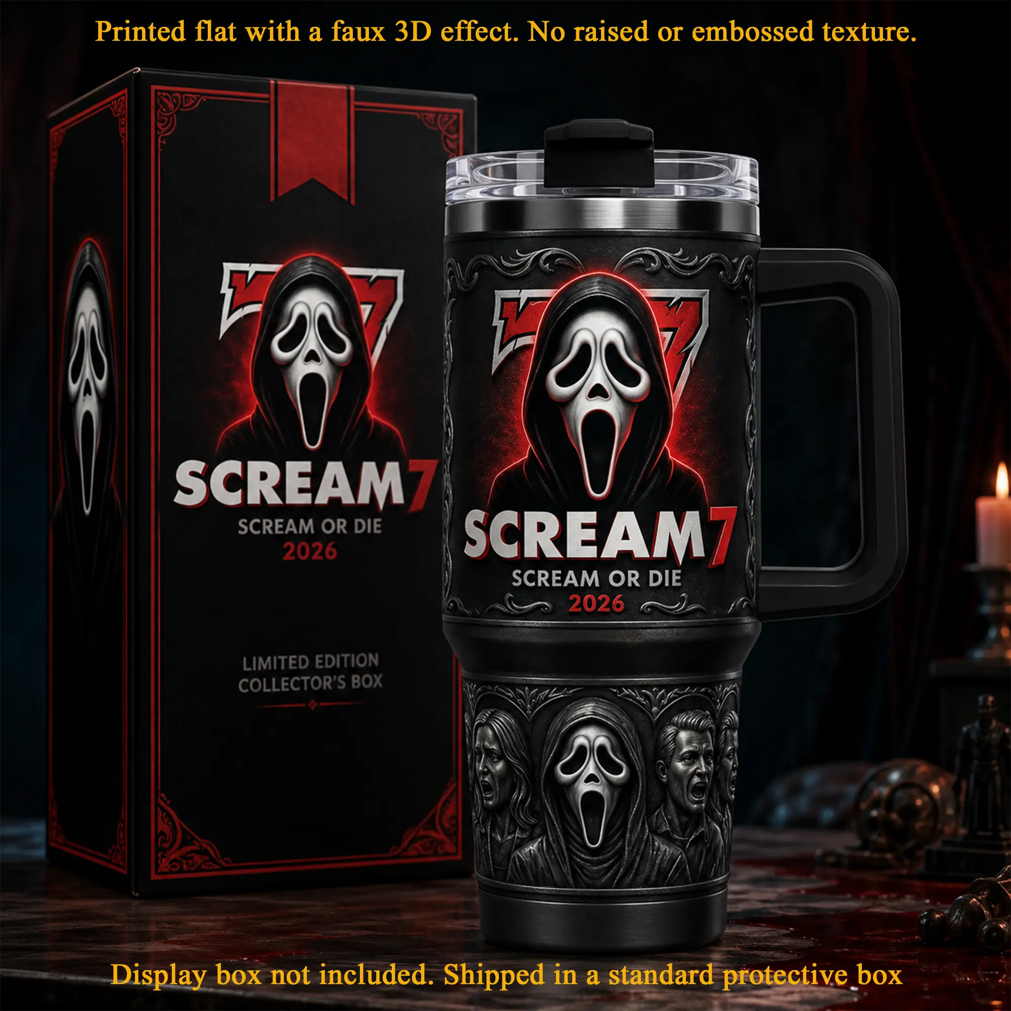 Ghostface Scream 7 40oz Premium Stainless Steel Insulated Travel Cup With Handle and Straw, Slasher Horror Movie Collector Mug, Spooky Halloween Tumbler, Halloween Gift, Horror Fan Merch