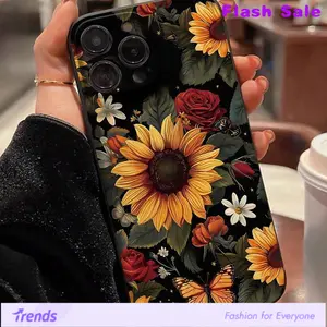 Sunflower Pattern Phone Case, Anti-drop Decorative Phone Protector Cover, Phone Compatible with iPhone 11 12 13 14 15 16 Pro Max Silicone Protective