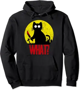 Halloween Moon Murderous Black Psycho Cat What With Knife Pullover Hoodie - Rosazamorap Shop 86B08GMWWZVS