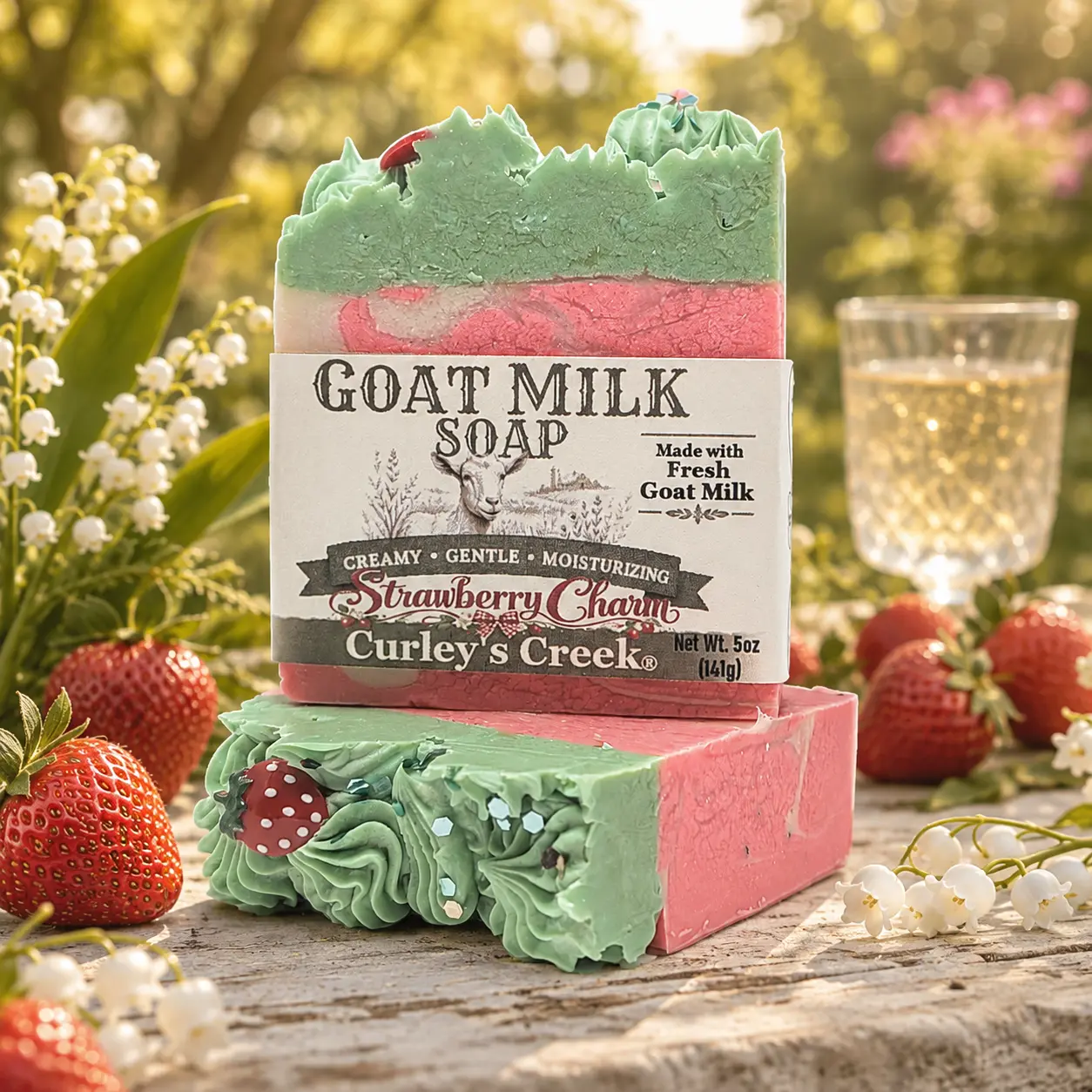 Goat Milk Soap | Strawberry Charm | Sweet Red Fruits and Sparkles | Curley's Creek®