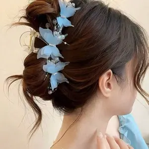 Large Hair Clip with Faux Pearls and White Bow for Updos 1 Piece Elegant Hair Accessory for Stylish Hairstyles