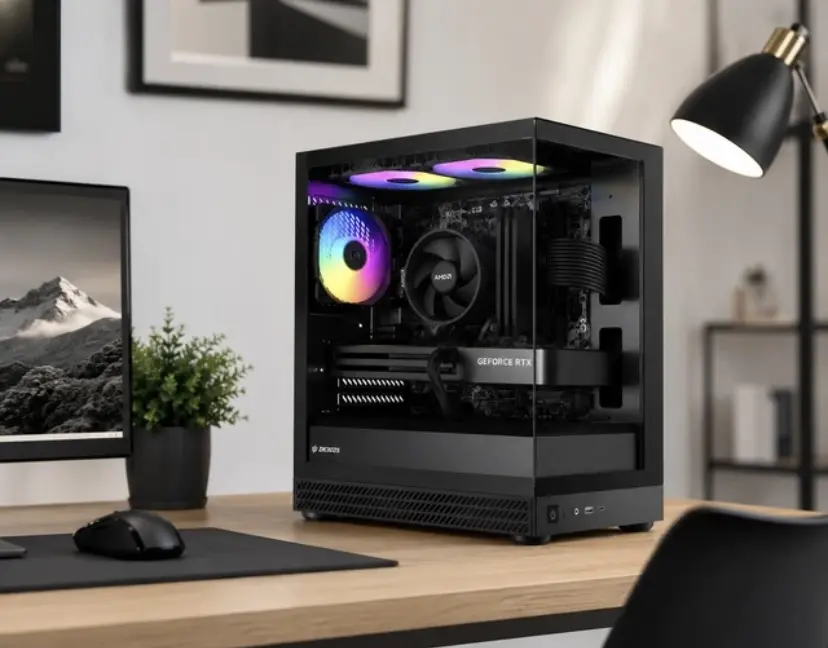 Gaming Desktop Tower - Ryzen PC, Up to 32GB RAM, 1TB SSD, RTX 5060 Graphics, Windows 11, WiFi, Black, ARGB Lighting
