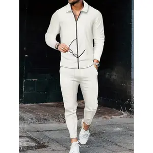 Two-piece Waffle Suit for European And American Men Long Sleeves And Trousers for Men