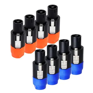 Speakon Connector Kit - 4 Pole NL4FC SpeakON Male Twist Lock Plug - Compatible NL4FX NL4 & NL2 Series for Stage DJ, Speaker, Amplifier, PA, Gig (Blue & Orange, 4 count Each)
