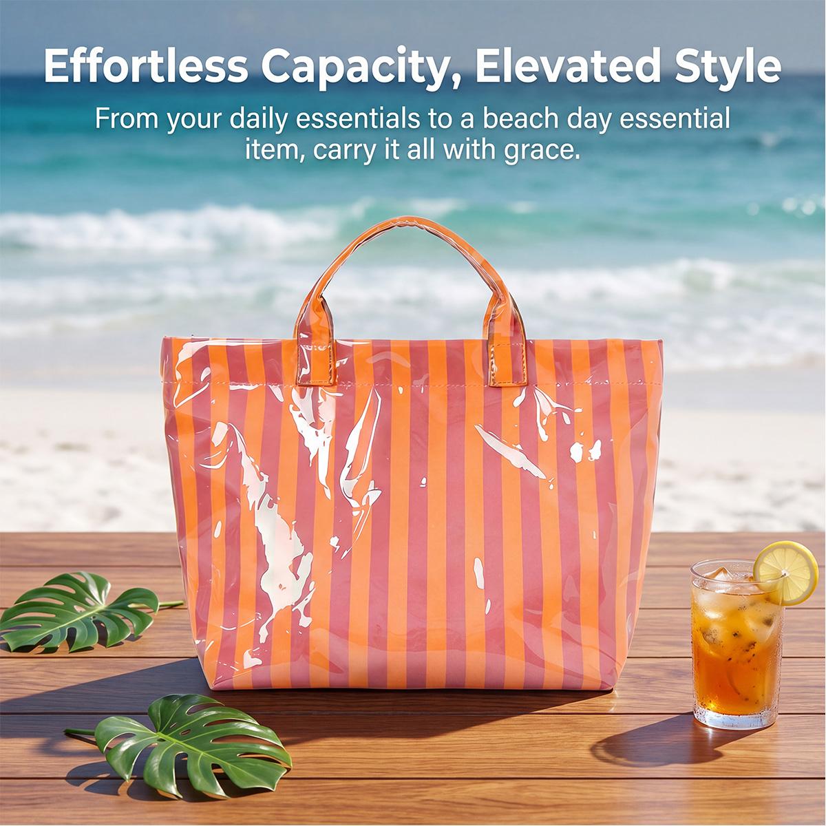 Striped tote bag, Stylish and lightweight handbag, large-capacity portable travel shoulder bag for commuting